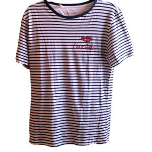 BLUE&WHITE Striped 100% Cotton T-Shirt w/ “Ciao Bella” insignia (Size M)